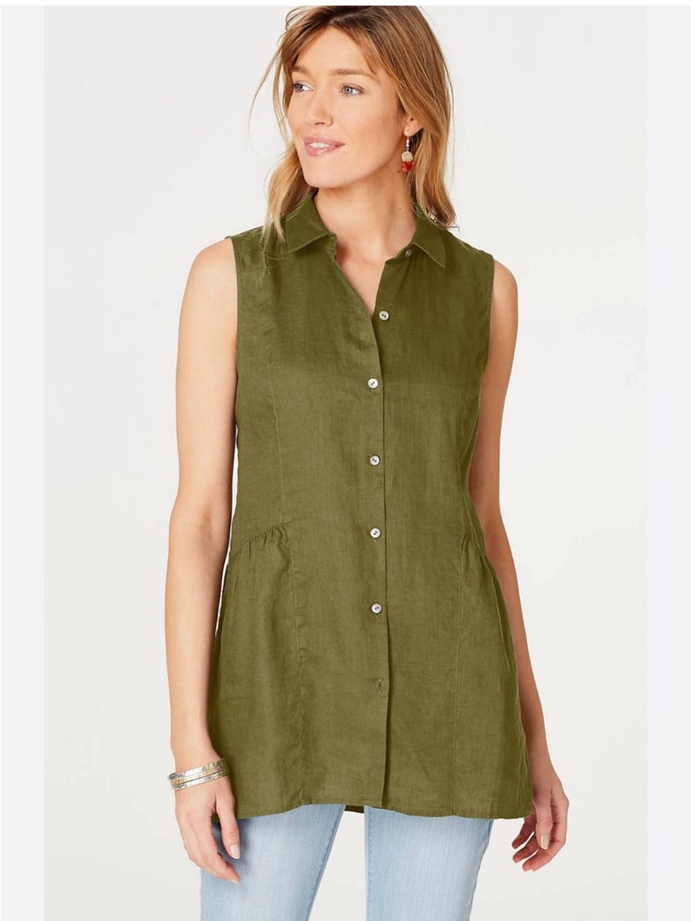 J. Jill Linen Peplum-Back Tunic olive